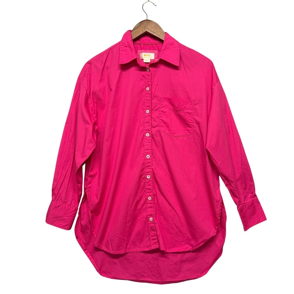 Maeve Button‎ Down Tunic Shirt Womens XS Hot Pink Oversized Cotton High-Low Top